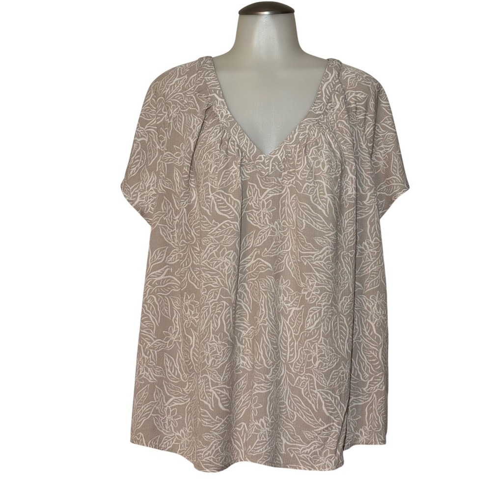 Torrid Blouse Womens 1‎ Tan White Leaf Print V-Neck Flutter Sleeve NWOT Boho